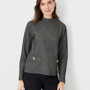 ANN TAYLOR Metallic Geo Jacquard Mock Neck Top in Black/Gold NWT XS
